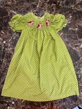 Girls Smocked Owl Dress Cottagecore Vintage Polka Dot Prairie 3280 size 4